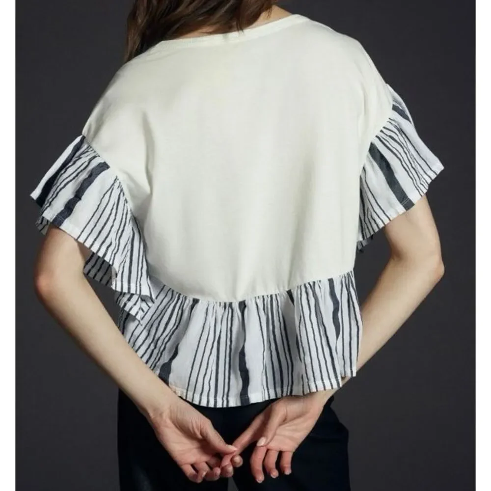 KISS Graphic Cropped Ruffle Top - White/Black - Picture 2 of 11